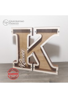 Medinė raidė taupyklė  "K" 